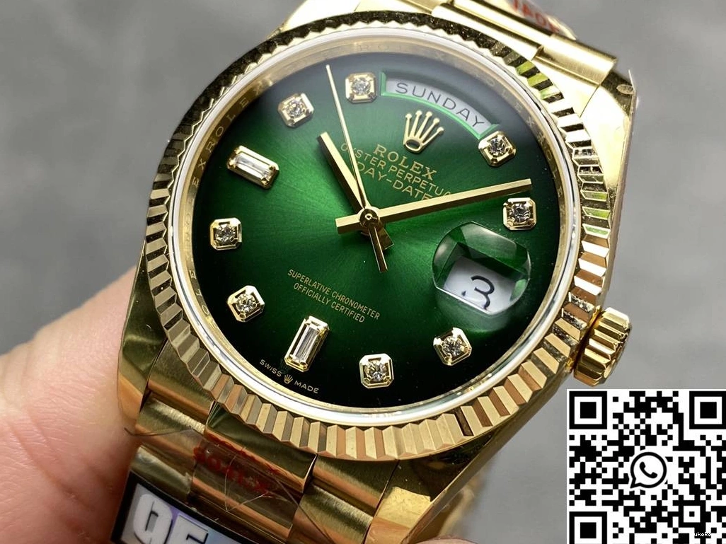 Date Yellow Green Dial Tungsten Gold Factory M128238-0069 Rolex QF Day 36mm Steel v5 0427